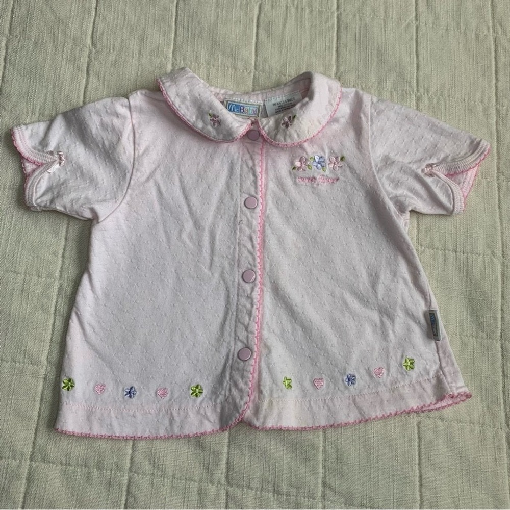 VTG McBaby Light Pink Button Down Shirt with Embroidery Sz 6-9 months‎